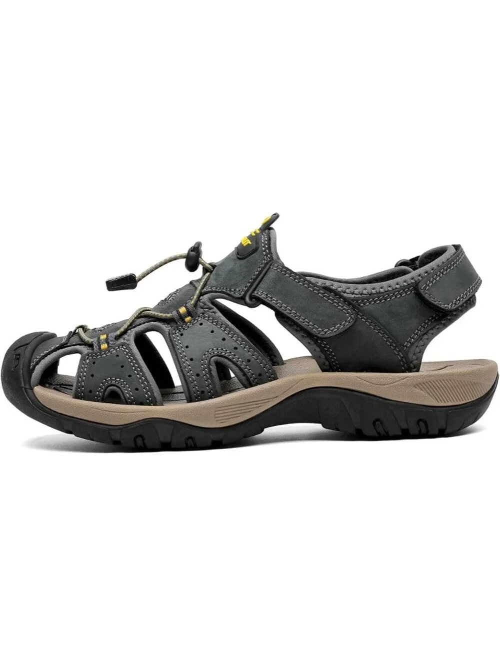 Mens Grey Closed Toe Leather Athletic Outdoor Hiking Sport Casual Sandal Shoes